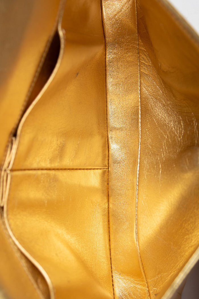 2000s Chanel Gold Lambskin Chocolate Bar East West Shoulder Bag