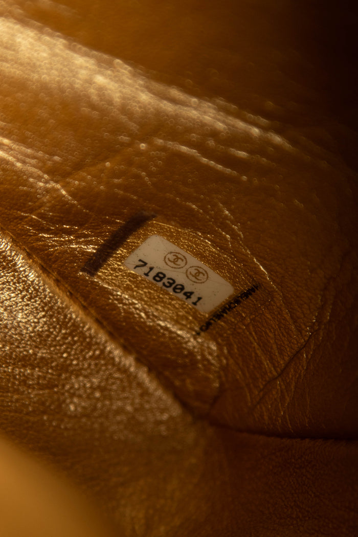 2000s Chanel Gold Lambskin Chocolate Bar East West Shoulder Bag