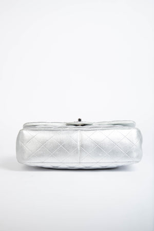 RARE Chanel Silver Lambskin Leather Jumbo Single Flap Bag