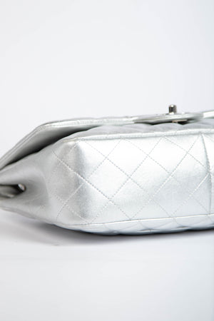 RARE Chanel Silver Lambskin Leather Jumbo Single Flap Bag