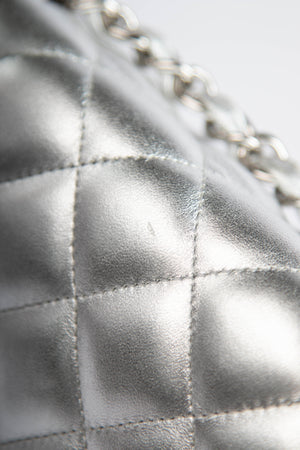 RARE Chanel Silver Lambskin Leather Jumbo Single Flap Bag