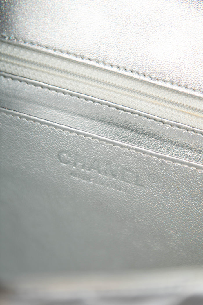RARE Chanel Silver Lambskin Leather Jumbo Single Flap Bag