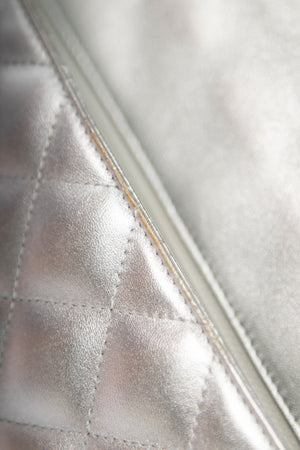 RARE Chanel Silver Lambskin Leather Jumbo Single Flap Bag