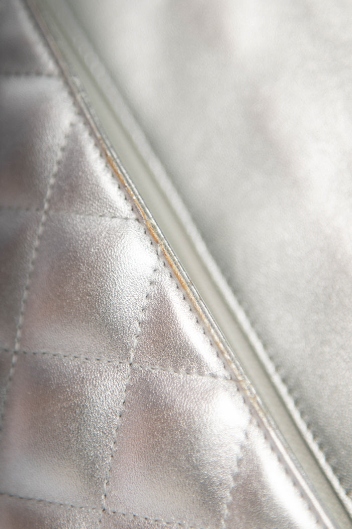 RARE Chanel Silver Lambskin Leather Jumbo Single Flap Bag