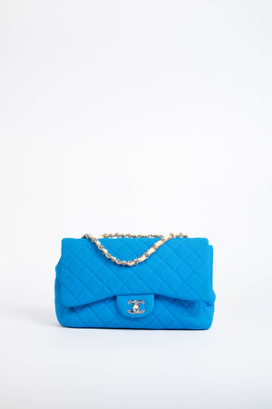 2000s Chanel Blue Perforated Jersey Jumbo Single Flap Bag