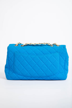 2000s Chanel Blue Perforated Jersey Jumbo Single Flap Bag