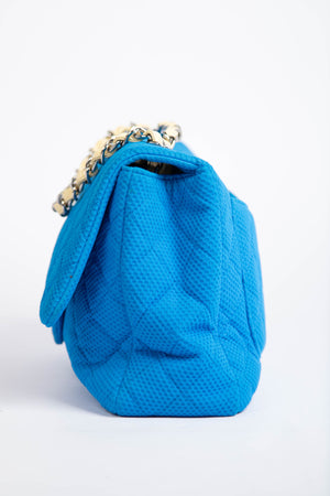 2000s Chanel Blue Perforated Jersey Jumbo Single Flap Bag