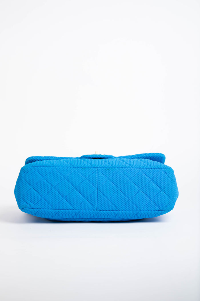 2000s Chanel Blue Perforated Jersey Jumbo Single Flap Bag