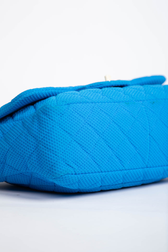 2000s Chanel Blue Perforated Jersey Jumbo Single Flap Bag