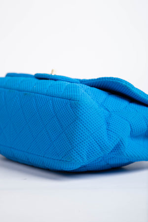 2000s Chanel Blue Perforated Jersey Jumbo Single Flap Bag