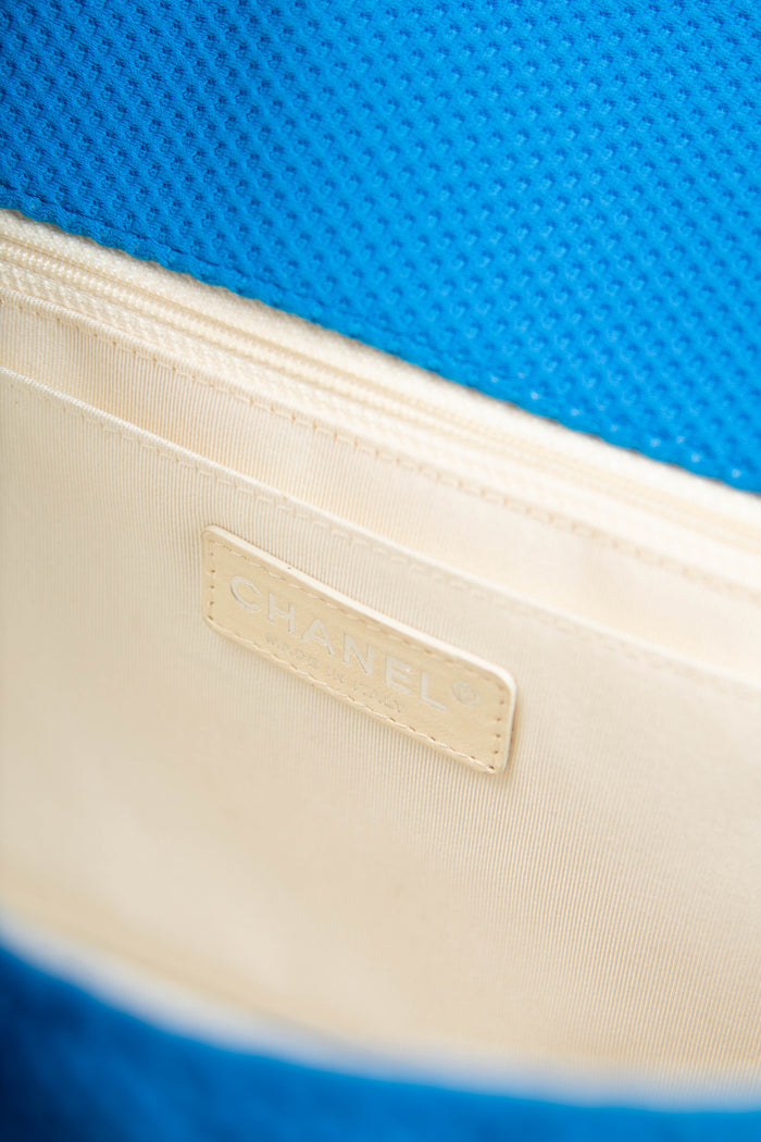 2000s Chanel Blue Perforated Jersey Jumbo Single Flap Bag