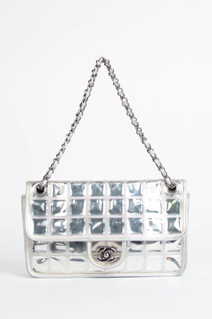 2000s Chanel Silver Ice Cube Single Flap Shoulder Bag