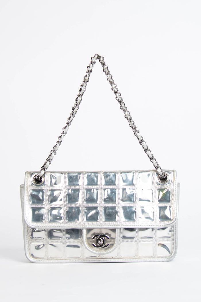 2000s Chanel Silver Ice Cube Single Flap Shoulder Bag