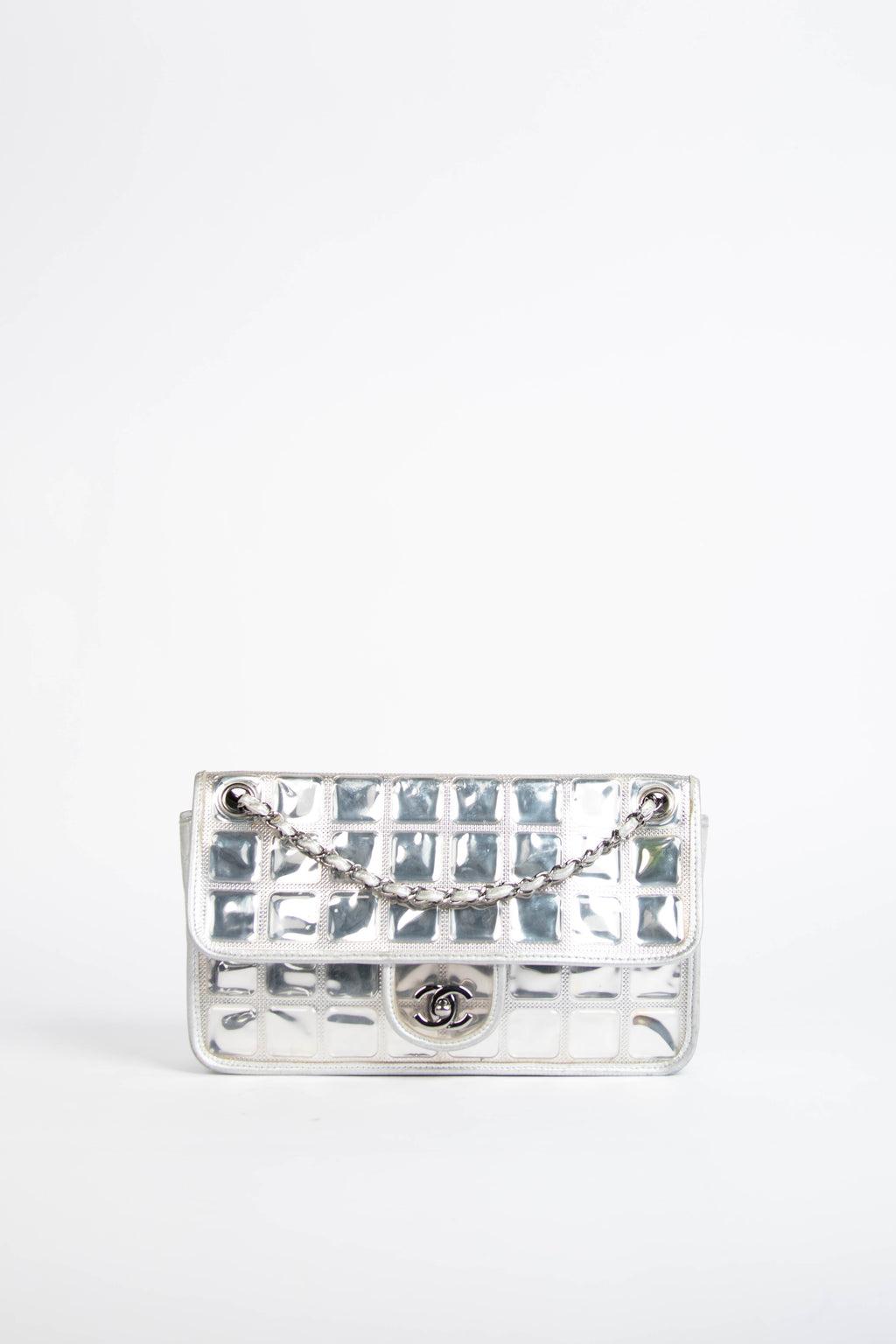 2000s Chanel Silver Ice Cube Single Flap Shoulder Bag