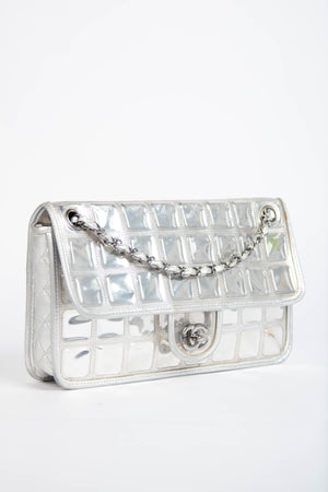 2000s Chanel Silver Ice Cube Single Flap Shoulder Bag