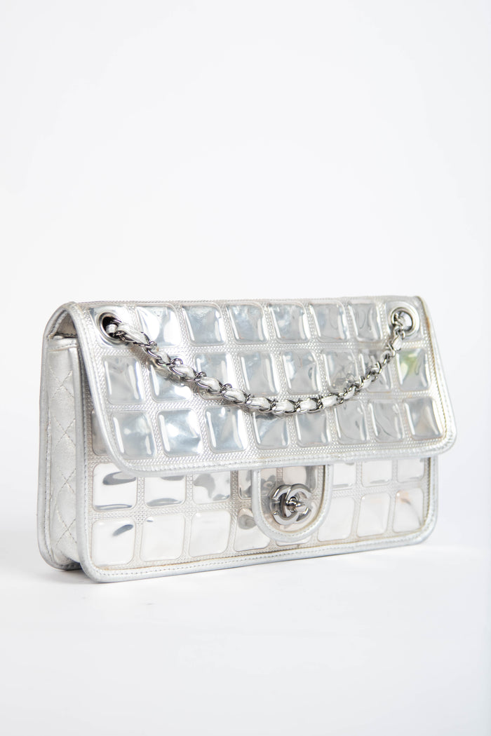 2000s Chanel Silver Ice Cube Single Flap Shoulder Bag