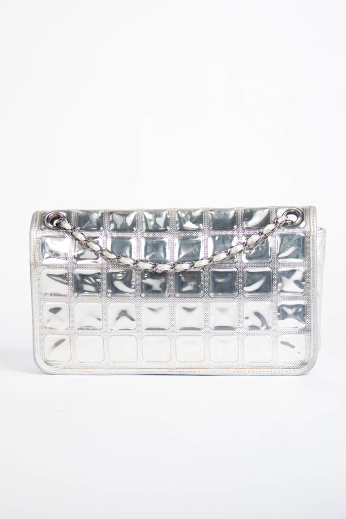 2000s Chanel Silver Ice Cube Single Flap Shoulder Bag