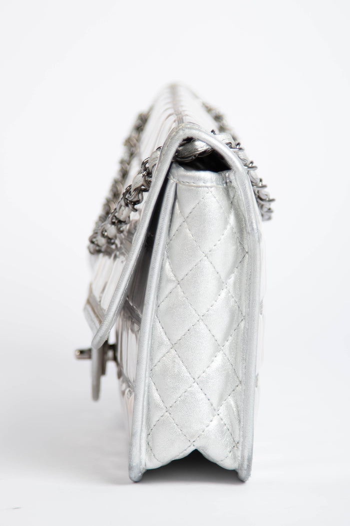 2000s Chanel Silver Ice Cube Single Flap Shoulder Bag