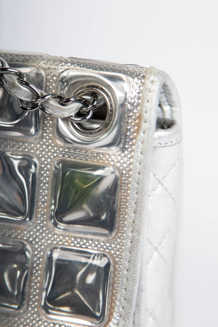 2000s Chanel Silver Ice Cube Single Flap Shoulder Bag