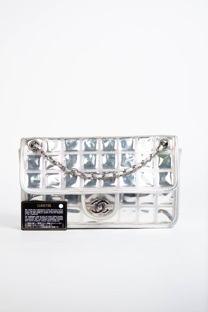 2000s Chanel Silver Ice Cube Single Flap Shoulder Bag