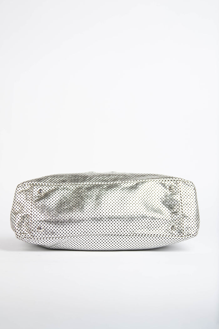 2000s Chanel Silver Perforated Leather Rodeo Drive Tote Bag