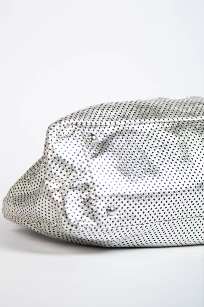 2000s Chanel Silver Perforated Leather Rodeo Drive Tote Bag