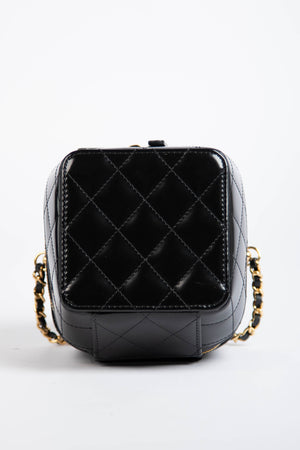 2025 Chanel Black Shiny Calfskin Leather Mini Vanity with Chain