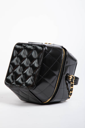 2025 Chanel Black Shiny Calfskin Leather Mini Vanity with Chain