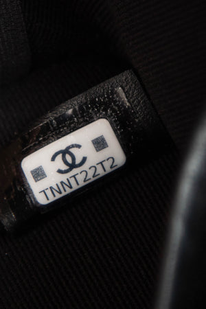 2025 Chanel Black Shiny Calfskin Leather Mini Vanity with Chain