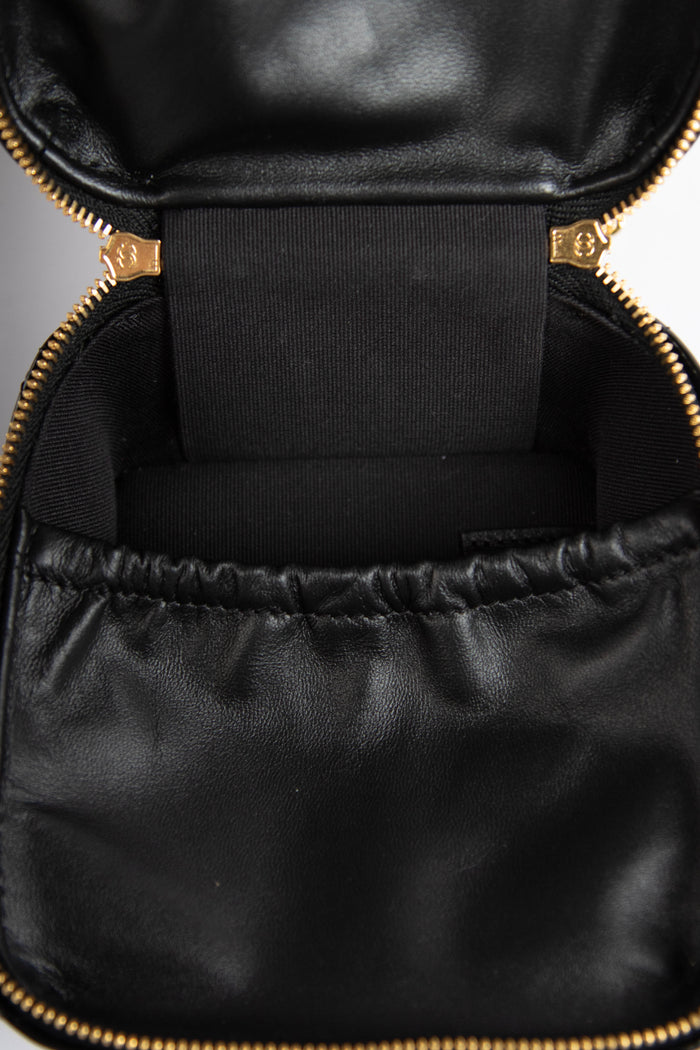 2025 Chanel Black Shiny Calfskin Leather Mini Vanity with Chain