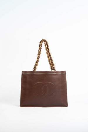 Vintage Chanel Brown Lambskin Leather Tote Bag with 24K GHW