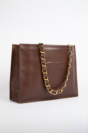 Vintage Chanel Brown Lambskin Leather Tote Bag with 24K GHW