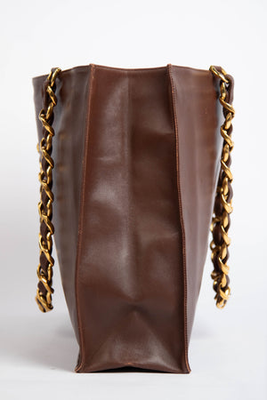 Vintage Chanel Brown Lambskin Leather Tote Bag with 24K GHW