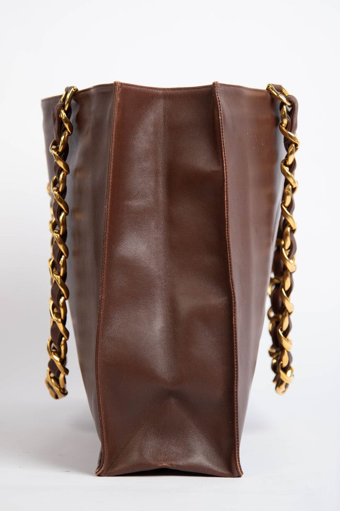 Vintage Chanel Brown Lambskin Leather Tote Bag with 24K GHW