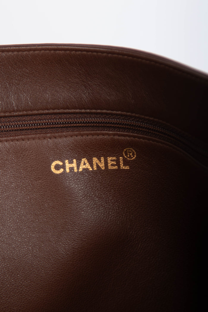 Vintage Chanel Brown Lambskin Leather Tote Bag with 24K GHW