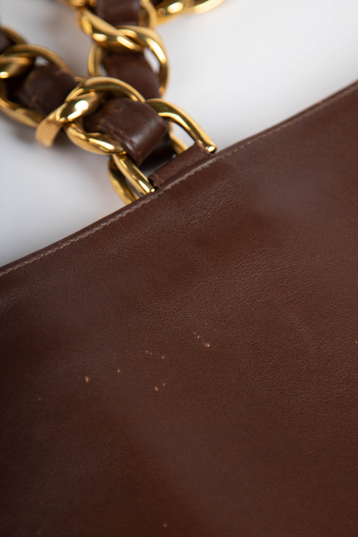 Vintage Chanel Brown Lambskin Leather Tote Bag with 24K GHW