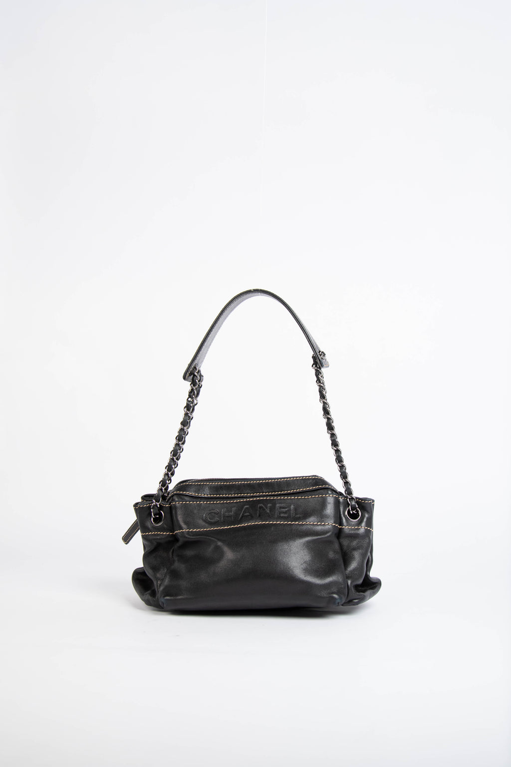 Vintage Chanel Black Leather Shoulder Bag