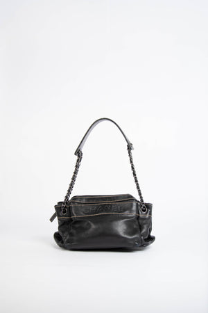 Vintage Chanel Black Leather Shoulder Bag