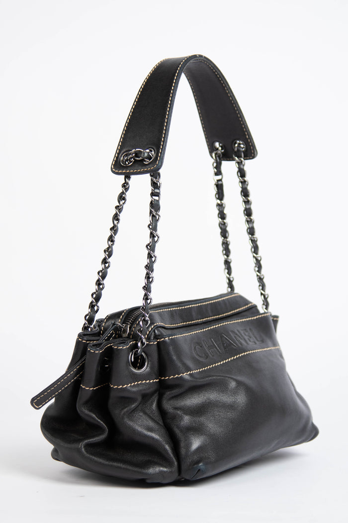 Vintage Chanel Black Leather Shoulder Bag