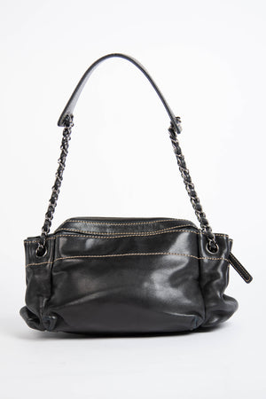 Vintage Chanel Black Leather Shoulder Bag