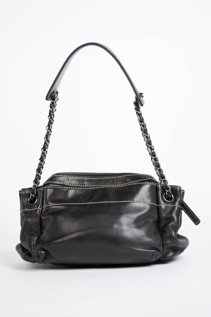 Vintage Chanel Black Leather Shoulder Bag