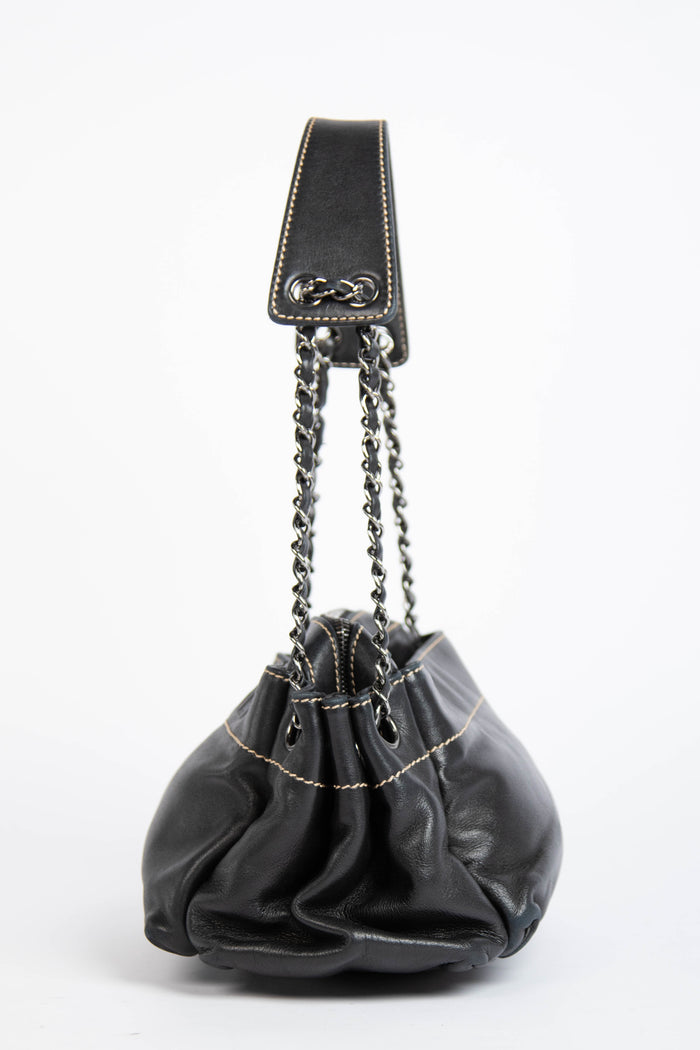 Vintage Chanel Black Leather Shoulder Bag