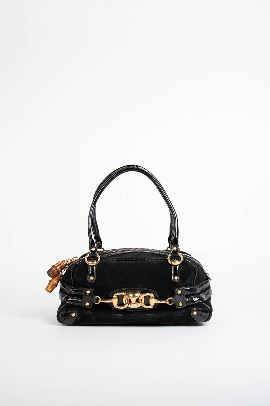 2000s Gucci Black Suede Wave Boston Bag