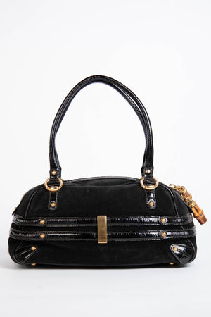 2000s Gucci Black Suede Wave Boston Bag