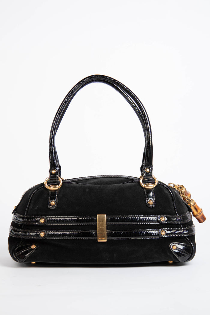 2000s Gucci Black Suede Wave Boston Bag