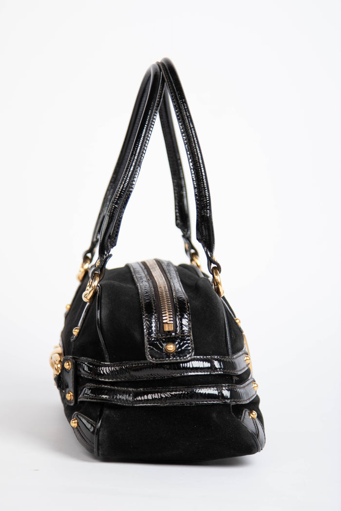 2000s Gucci Black Suede Wave Boston Bag