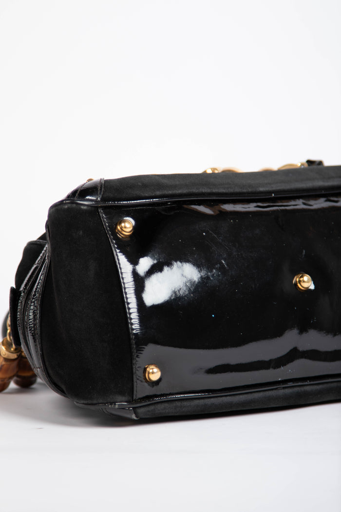 2000s Gucci Black Suede Wave Boston Bag