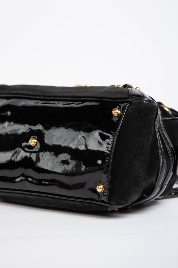 2000s Gucci Black Suede Wave Boston Bag