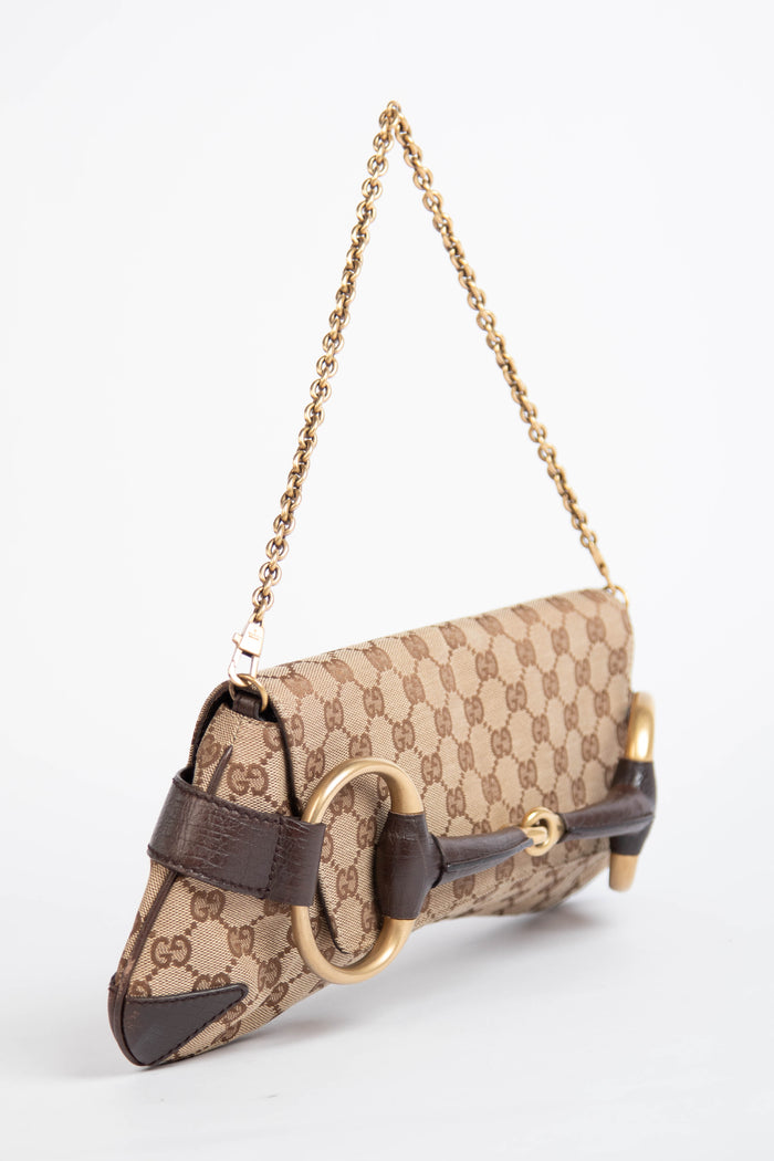 RARE Vintage Gucci GG Large Monogram Horsebit Shoulder Bag
