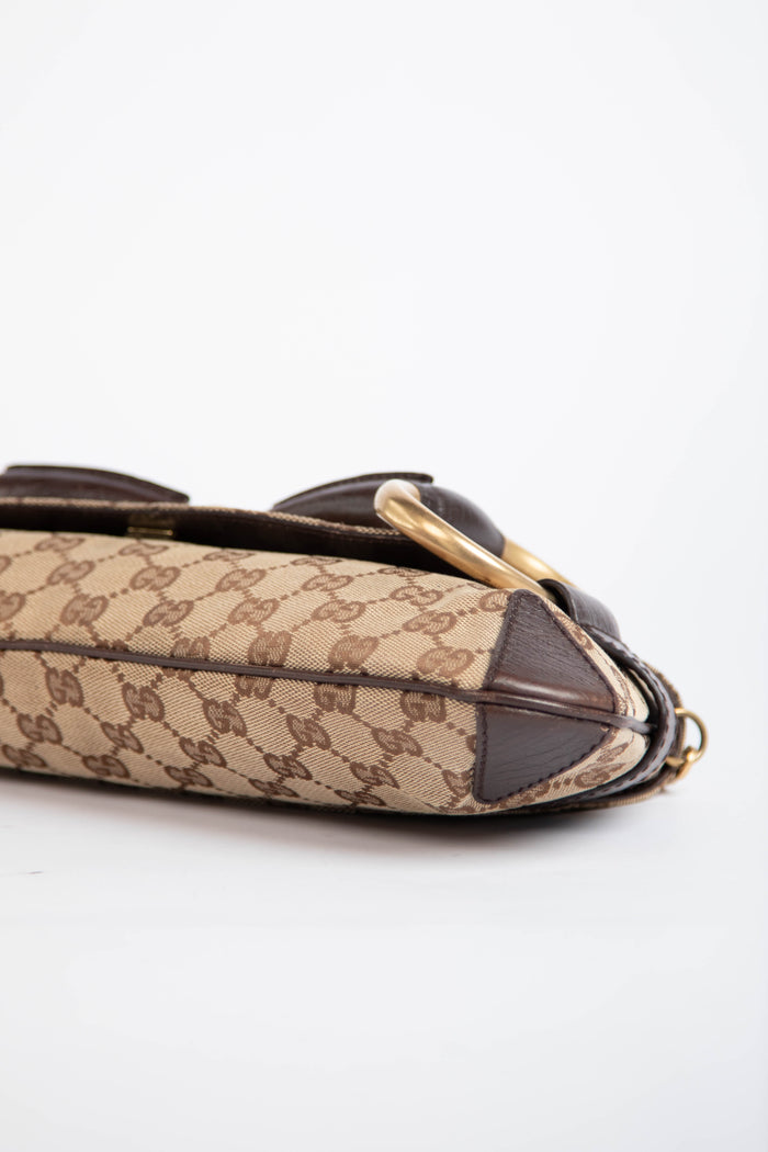 RARE Vintage Gucci GG Large Monogram Horsebit Shoulder Bag